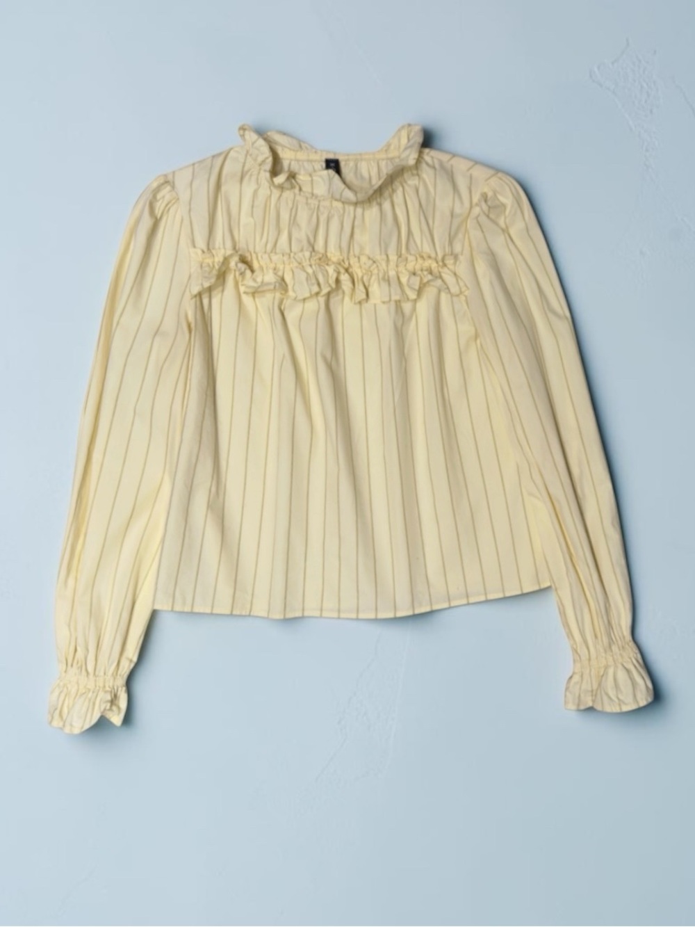 X-Company Long Sleeve Cotton Frilled High Neck Yellow Blouse Women’s Top S/M